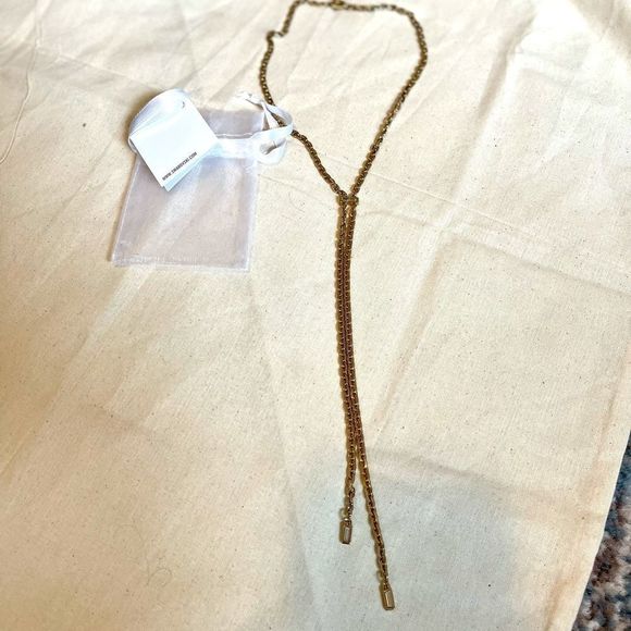 NWT Karl Lagerfeld x Swarovski Crystal Baguette Lariat Liquid Gold Drop Necklace - Picture 5 of 7